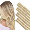 GOO GOO Invisi Edge Tape in Hair Extensions Human Hair, 18A/613A Dark Blonde Highlighted Bleach Blonde 20pcs injected with 20pcs classical tape ins, 22inch 100g, Virgin Remy Hair, Natural Look