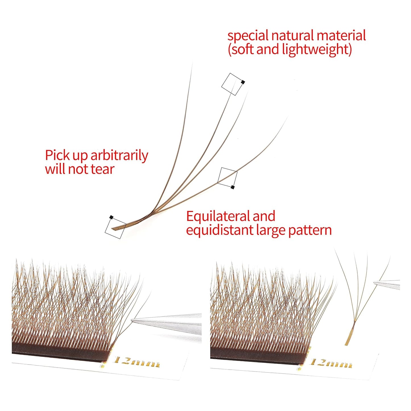 Lash Extensions Brown 4D W Eyelash Extensions W Shape 0.07mm Thickness C Curl 9mm Premade Fans Lashes Colored Lash Extension Volume Lashes Individual Lashes(W-Brown-4D-0.07-C,9mm)