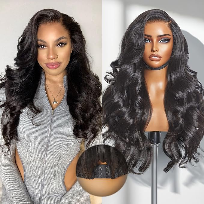 LUVME HAIR All-Day Comfort Real Glueless 7x6 HD Lace Wig 200% Density Hair PartingMax Lace Wigs Loose Body Wave Lace Front Wigs Human Hair Pre Cut Plucked Lace Frontal16 Inches Natural Black Color