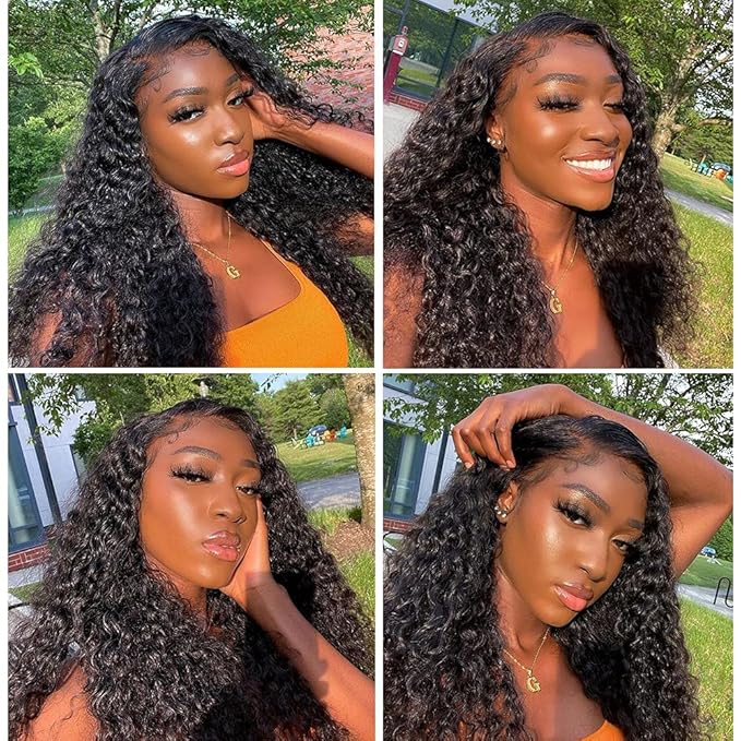 Water Wave Lace Front Wigs Human Hair Brazilian 180% Density Virgin Hair 4X4 Deep Curly Lace Closure Wigs for Black Women Pre Plucked with Baby Hair Natural Color (28 Inch,Water Lace Closure Wigs)