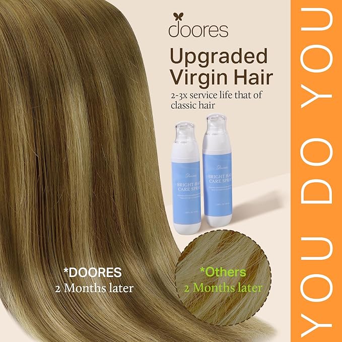DOORES Hair Extensions Seamless Clip in Extensions, Medium Brown Highlighted Dirty Blonde, 20 Inch, 150g, 7pcs, Invisi Edge Human Hair Extensions Straight Thick Hair