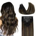 GOO GOO Clip in Hair Extensions Real Human Hair, Remy Human Hair Extensions Clip ins for Women, Natural Human Hair, 16inch 110g 7Pcs, 1B/6/1B Balayage Natural Black to Chestnut Brown