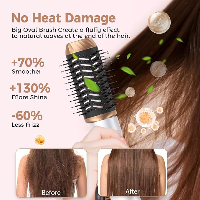 6 in 1 Air Styler Magic Hair Dryer Brush, Negative Ionic Blow Dryer Brush & 3 Heat Settings, Detachable Auto Curling & Straightening Volumizing, Frizz-Free Styling, Salon to Home Use (White-Blue)