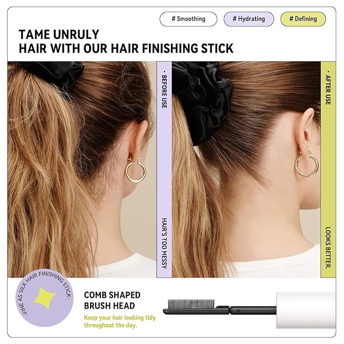 BestLand Double-Head Hair Finishing Stick – Non-Greasy Flyaway Tamer with Mascara Brush & Comb Tip, Styling Gel Wax Stick for Bangs & Baby Hair Control