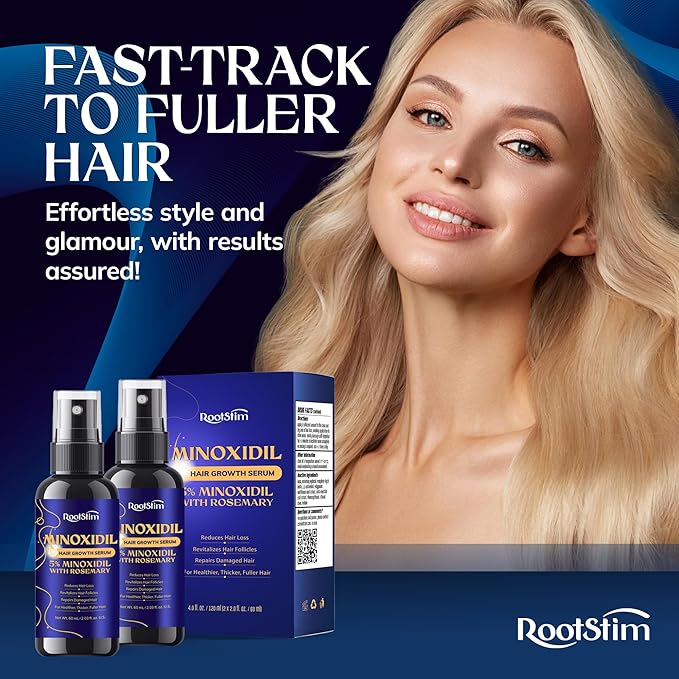 5% Minoxidil Hair Growth for Men and Women: 2-Pack Extra Strength Minoxidil Hair Loss Treatment Serum with Rosemary for Faster Stronger Thicker Hair Growth - 60ML Each