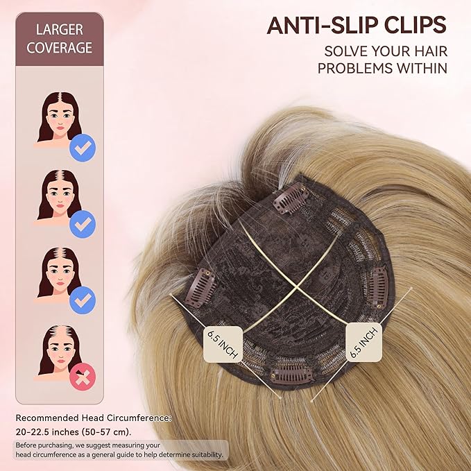 LEEONS Hair Toppers for Women with Bangs Short Bob Synthetic Pieces for Thinning Hair Side Part (Dark Blonde with Dark Root)