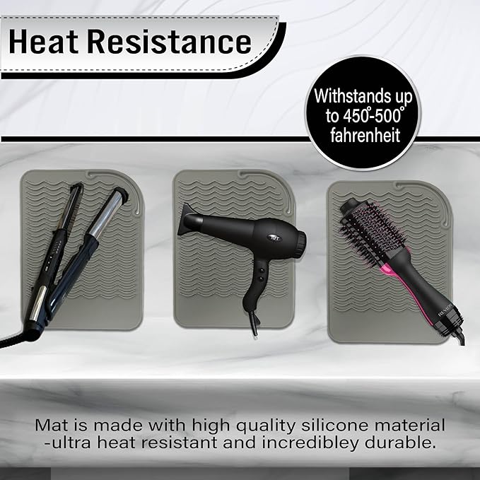 Silicone Hair Tool Holder & Heat Mat - Heat Resistant Mat for Hair Tools, Flat Iron, Curling Iron, Anti Heat Pad for Hair Straighteners - Professional Soft Rubber Pad & Flat Iron Cover