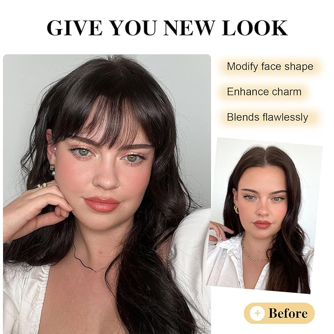 BOGSEA Clip in Bangs 100% Human Hair Bangs with Temples Bangs Hairpieces for Women Clip in Fake Bangs for Daily Wear (Light Brown, Wispy Bangs)