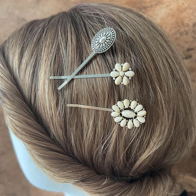 Women's Western Turquoise Hair Clips Set of 6 Decorative Bobby Pins Boho Hair Barrettes-(White，Green)