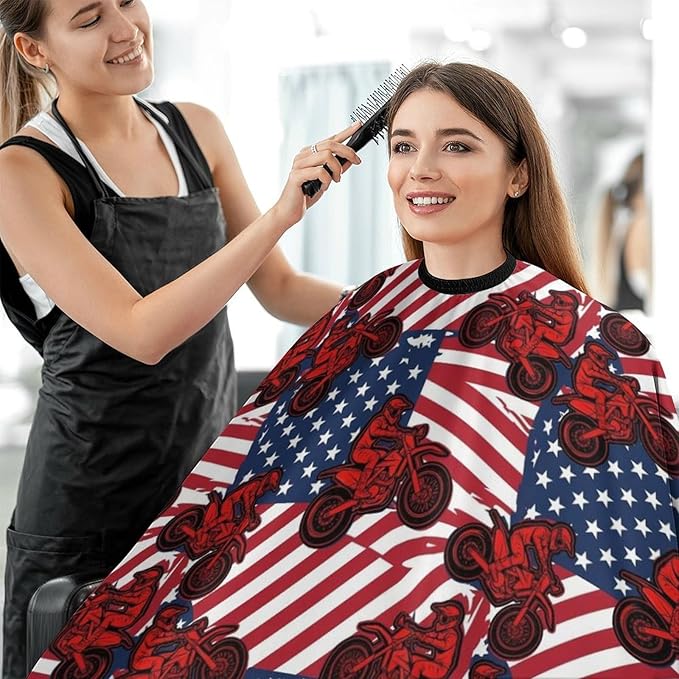 Unisex Motorcycle Motocross Dirt Bike American Flag Hair Styling Cape, Lightweight Salon Cape Apron for Home Stylists, Haircut Tools