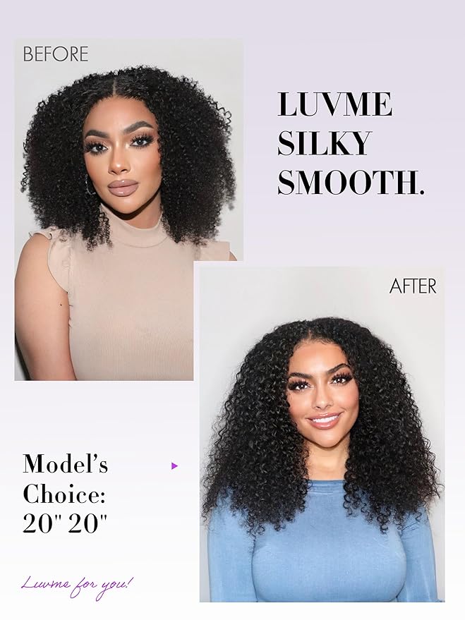 LUVME Kinky Curly Clip ins for Women, Seamless PU Weft Curly Clip in Hair Extensions Human Hair Brazilian Remy Human Hair Natural Black Clip ins 135g 9pcs 18Inch