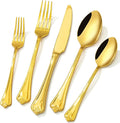 KINGSTONE Gold Silverware Set, 60-piece 18/10 Stainless Steel Flatware Set Cutlery Set for 12, for Kitchen, Home, Wedding, Party, Mirror Polished and Dishwasher Safe, Featured Gifts