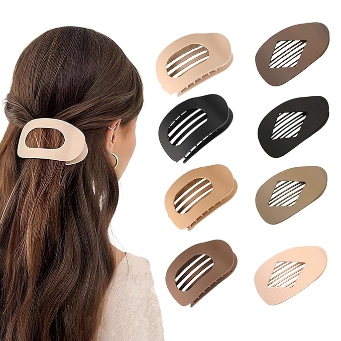 8Pcs Matte No-Slip Flat Claw Clips,Duckbill Hair Clips for Women, Simple Elegant flat hair clips for Thick Thin Long Short Hairs,flat claw clips for women (8Pcs,Mix-A)