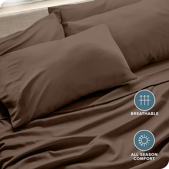 Bare Home Microfiber 4 Pack Standard/Queen Pillowcases, Cocoa, 20x30