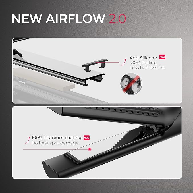 TYMO Airflow 2.0 Curling Iron Flat Iron - Hair Straightener and Curler 2 in 1, 1.25 Inch Curling Wand for Long Short Hair, Dual Voltage for Travel, 54 Million Ionic, Anti-Tangle, 5 Temps, Black