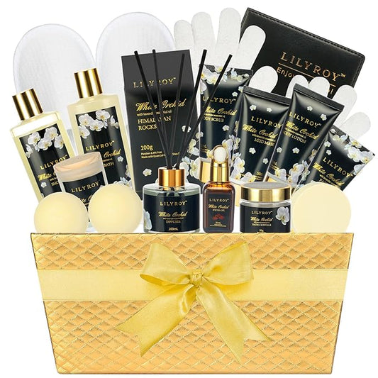 Mothers Day Gifts for Mom - Luxury 18-Piece Gold Leather Spa Gift Set, Premium Bath Collection with Bath Bomb | Father's Day Christmas Birthday Gifts, All Occasion Ultimate Holiday Gift for Her & Him