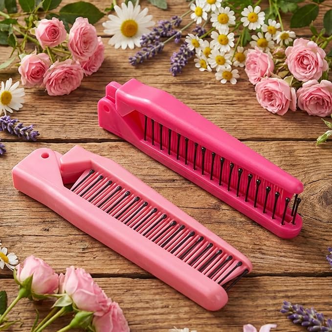 Folding Comb, 3 Pcs Travel Foldable Comb Protable Mini Hair Brush Anti-Static Double Headed Folding Hair Brush Hairdressing Tool for Women Men Long Short Thick Wavy Curly (Pink, Rose Red, Black)