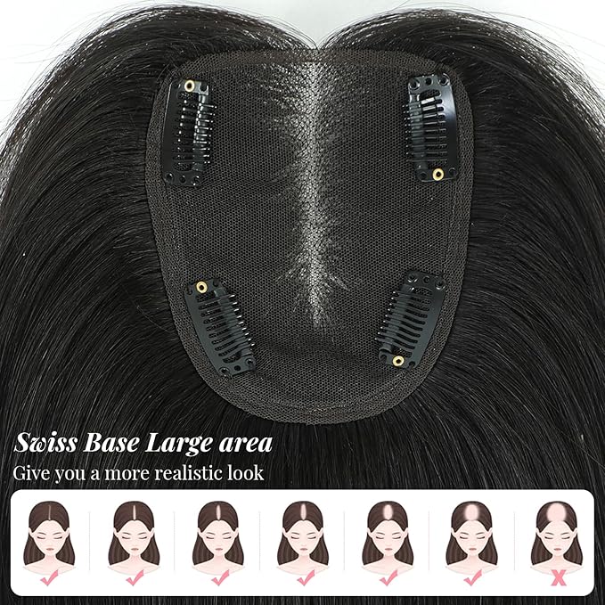 Hair Toppers for Women Real Human Hair Pieces for Women 12inch Hair Topper (Natural Black