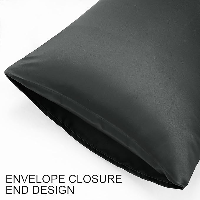 uxcell 2 Pack Silk Satin Pillowcase for Hair and Skin, Cool, Silky, Soft Breathable Pillow Cases Standard Size 20x26 Inch Sateen Pillowcase Black with Envelope Closure