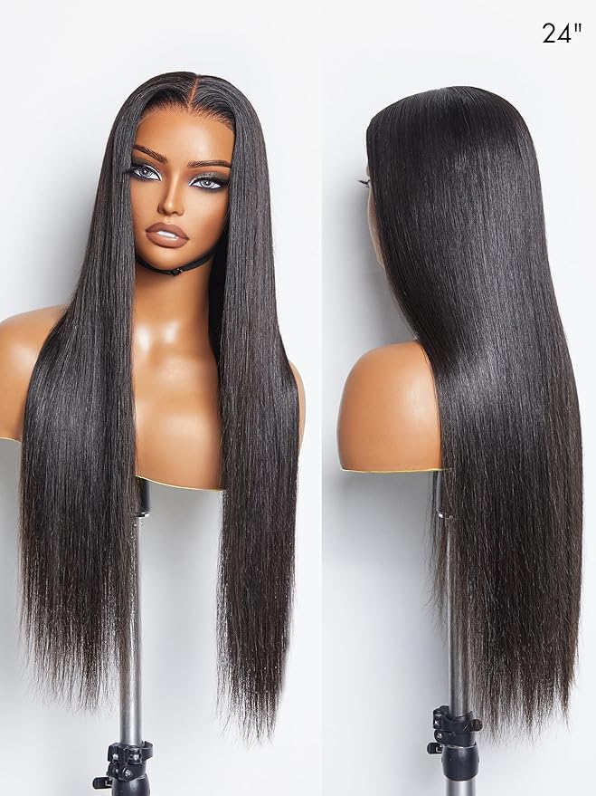 LUVME HAIR 26'' Straight Lace Front Wigs Human Hair 13x4 Pre Cut Lace Glueless Human Hair Wig Pre Plucked Long Straight Black Wig For Women 180 Density