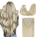 GOO GOO Clip in Hair Extensions Real Human Hair, Remy Human Hair Extensions Clip ins for Women, Natural Human Hair, 16inch 110g 7Pcs, 17A/60A Ash Blonde Highlighted Platinum Blonde