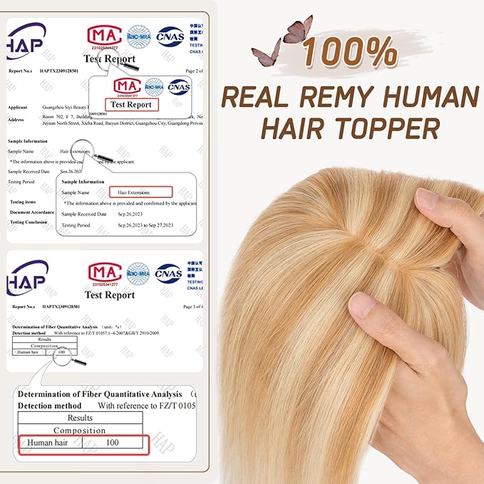 Rich Choices Real Human Hair Toppers for Women With Bang 100% Remy Human Hair Topper for Thinning Hair Clip in Silk Base Hair Topper 12 Inch #12P613 Golden Brown Mix Bleach Blonde