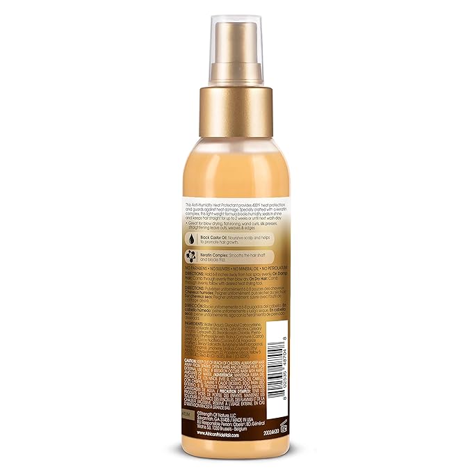 African Pride Black Castor Miracle Anti-Humidity Heat Protectant Spray - 400°F Heat Protection, Shields Against Heat Damage, Contains Black Castor Oil and Keratin Complex, 4 oz