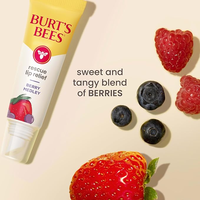 Burt's Bees Rescue Lip Relief, Berry Medley, Hydrating Lip Balm for Dry Cracked Lips, with Responsbily Sourced Beeswax and Shea Butter, 100% Natural Origin, 1 Squeezy Tube, 0.35oz
