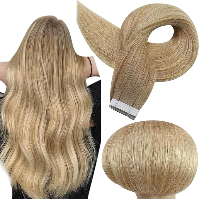 Full Shine Tape Hair Extensions Real Human Hair Remy Seamless Tape in Extensions Color 6 Ombre 27 Caramel Blonde And 60 Blonde 18Inch Long Skin Weft Add Vokume 100Gram 40Pcs Brazilian
