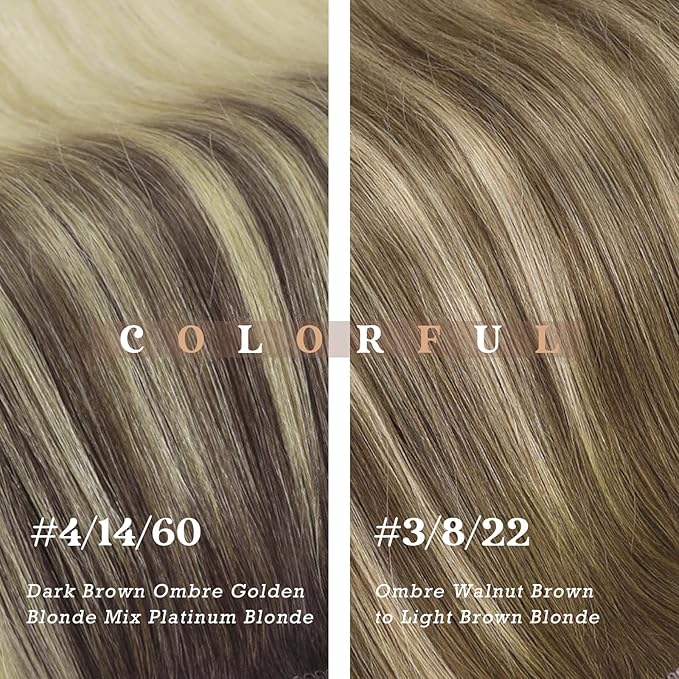 Ve Sunny Clip in Hair Extensions Real Human Hair Flexible Human Hair Clip in Extensions Ombre Hair Clip in Extensions Dark Brown Ombre Golden Blonde Mix Light Blonde Natural Look 7pcs 120g 18inch