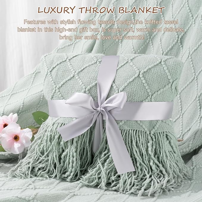 Birthday Gifts for Women, Get Well Soon Self Care Package Box, Sympathy Inspirational Gift After Surgery Blanket, Sending Hug Baskets Thinking of You Feel Better for New Mom Wife Friend Sister (Green)