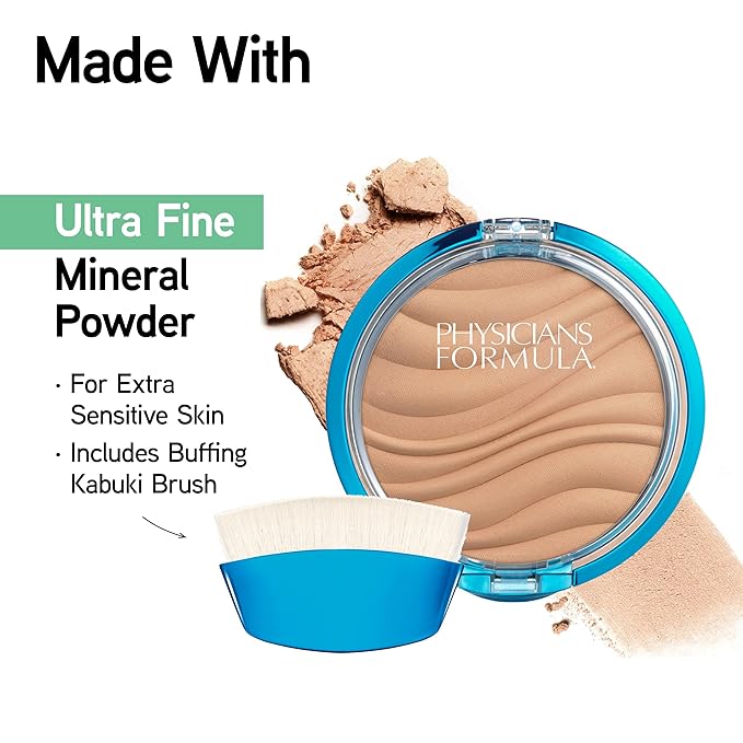 Physicians Formula Mineral Wear Talc-Free Airbrushing Pressed Powder, Full Coverage Mineral Face Powder for Sensitive Skin – Beige