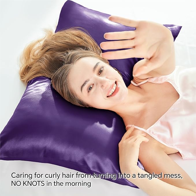 BEDELITE Satin Pillowcase with Zipper 2 Pack, Plum Purple Pillow Cases Standard Size, Super Soft and Cooling Similar to Silk Pillow Cases, Gift for Women Men(20x26 Inches)