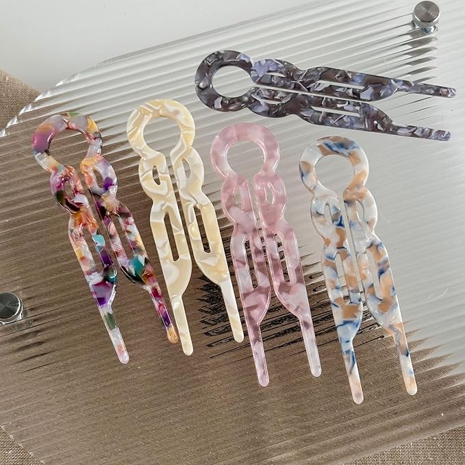 Prestige French Hair Pins, Acetate Leopard Print Hair Pin for Women,Suitable for All Hair Types (Multicolor-A-4PCS)