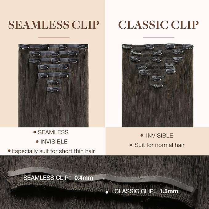 GOO GOO Clip in Hair Extensions Real Human Hair, Remy Human Hair Extensions Clip ins for Women, Natural Human Hair, 18inch 110g 7Pcs, 1C Mocha Brown
