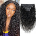 26 Inch Seamless Kinky Curly Clip Ins for Women 3c 4a Kinky Curly Clip in Extension Human Hair Brazilian Remy Human Hair Extensions Natural Color Clip ins 8 Pcs with 18 Clips 120g/Set