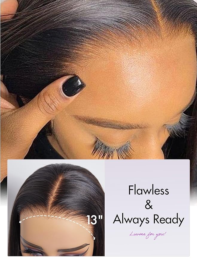LUVME HAIR 20'' Straight Lace Front Wigs Human Hair 13x4 Pre Cut Lace Glueless Human Hair Wig Pre Plucked Long Straight Black Wig For Women 180 Density