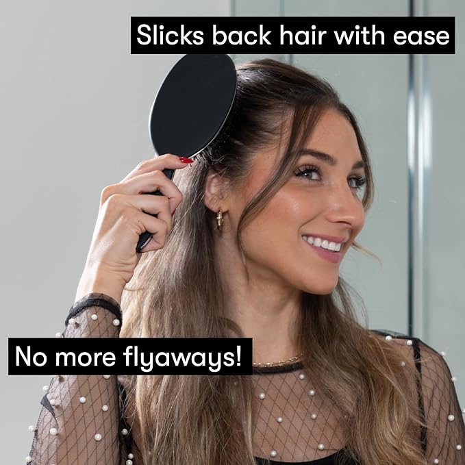 FRAMAR Soft Boar Bristle Hair Brush For Women – Boars Hair Brush For Women, Boar Brush For Fine Hair, Hairbrush For Fine Hair, Soft Bristle Brush For Slick Back, Volume and Shine - Black