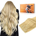 DOORES Clip in Hair Extensions Real Human Hair, DirtyBlonde Highlight Golden Blonde 130g 7pcs 16 Inch, Seamless Clip in Human Hair Extensions Natural invisible Edge Hair Extensions Straight Thick Hair