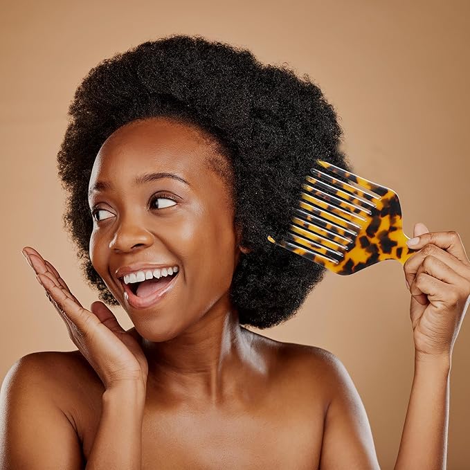 VOCOSTE Wide Tooth, Afro Hair Pick Comb, Hair Styling Tool for Men Women, Plastic, Brown, 4.8 Inch
