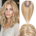 Rich Choices Hair Toppers for Women Real Human Hair 100% Human Remy Toppers NO Bangs with Thinning on Top Clip in Hairpiece 4"x4.7"Lace Base 10 Inch #12P613 Golden Brown Highlights Bleach Blonde