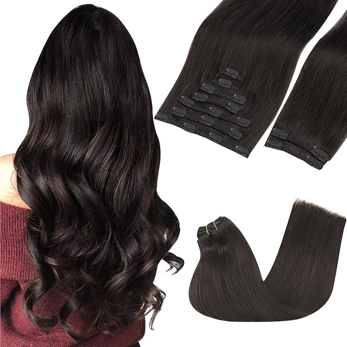 GOO GOO Clip in Hair Extensions Real Human Hair, Remy Human Hair Extensions Clip ins for Women, Natural Human Hair, 22inch 220g 9Pcs, #2 Dark Brown
