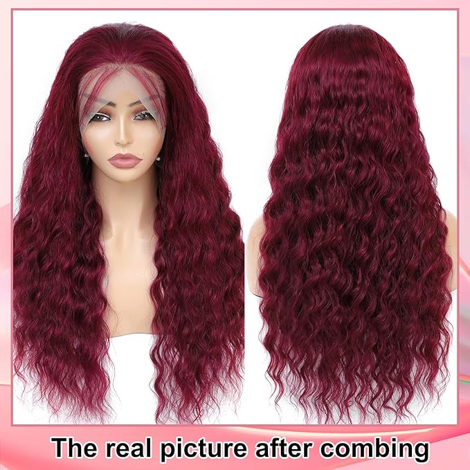 MEIMEI 200 Density 99J Burgundy Lace Front Wigs Human Hair Loose Wave 15A 13x4 Full Large Lace Space Frontal Wig Pre Plucked with Baby Hair Glueless Burgundy Loose Deep Wave Wigs 22 Inch