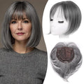 LEEONS Hair Toppers for Women Bob Toppers Hair Pieces for Women with Thinning Hair 360° 3D Cover Short Bob Wig Topper with Clip in Bangs Hair Pieces (Grey Mixed)