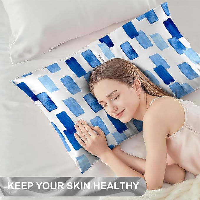 Modern Style Abstract Blue Satin Pillow Case Queen Size,Soft Pillowcases for Hair and Skin Similar to Silk,Pillowcases with Hidden Zipper Bedding Accessories,20X30 Inches,1 Pack