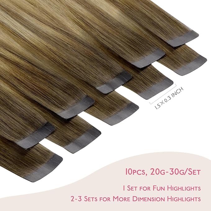 WENNALIFE Tape in Hair Extensions Human Hair Ombre Walnut Brown to Ash Brown and Bleach Blonde Tape in Extensions, 10pcs 30g 22 inch Remy Invisible Tape Ins Straight Real Human Hair Tape in Extensions