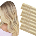 GOO GOO Invisi Edge Tape in Hair Extensions Human Hair, 18A/613A Dark Blonde Highlighted Bleach Blonde 20pcs 22inch 50g, Virgin Remy Hair, Seamless Injected Tape, Natural Look