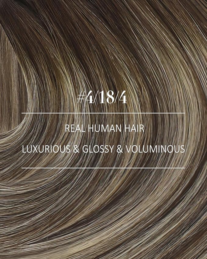 YoungSee Clip in Hair Extensions Human Hair Brown Balayage Hair Extensions Clip ins Chocolate Brown with Ash Blonde Balayage Real Hair Extension Clip ins for Women Soft and Smooth 14Inch 120G 7Pcs