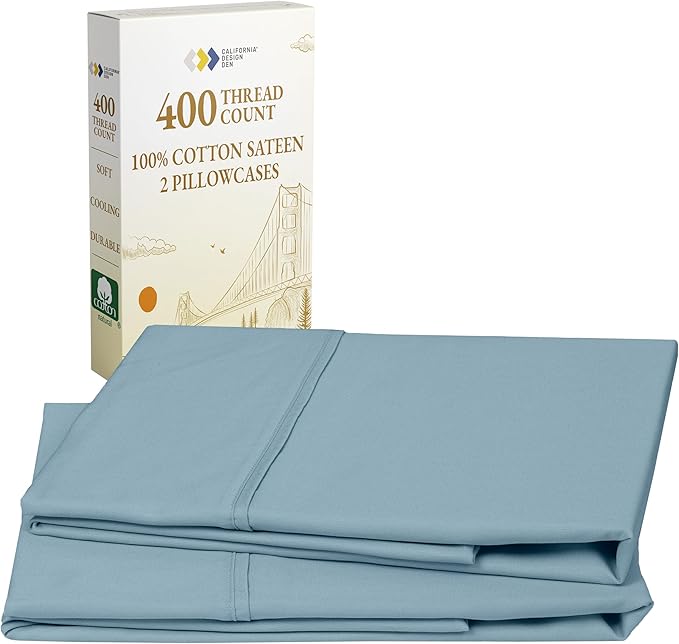 California Design Den King Size Pillowcase Set - 400 Thread Count, 100% Cotton Sateen, Set of 2 Pillow Covers, Soft and Breathable - Sky Blue