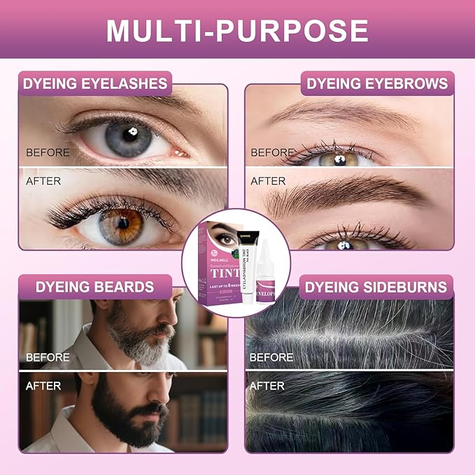 Eyelash & Eyebrow Color Kit, Professional Instant Lash & Brow Color Kit, Easy to Use with Natural Results, DIY Hair Coloring Eye Brow & Eye Lash Set for Beginner Salon Beauty 7ml (Black)